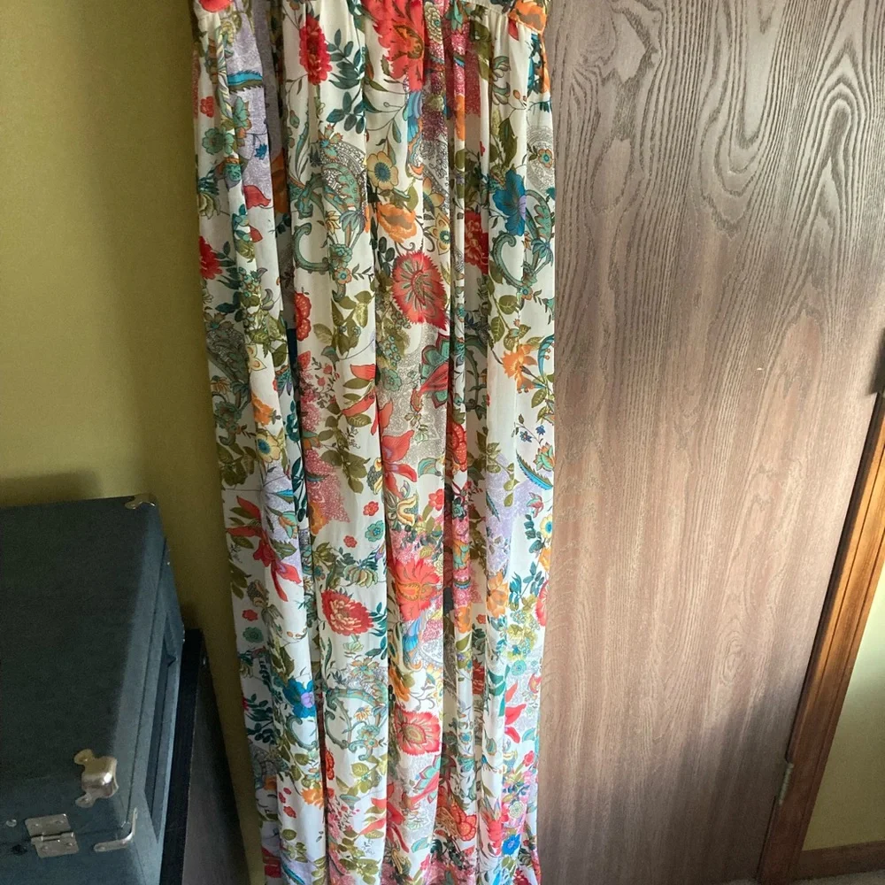 Lulu's Cream Floral Maxi Dress with Red, Orange & Green Accents - Picture 3 of 9